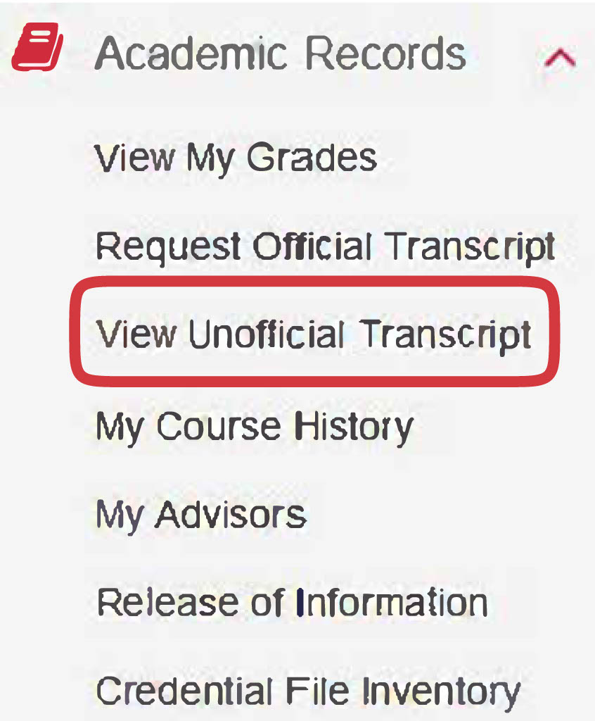 Academic Records - View Unofficial Transcript
